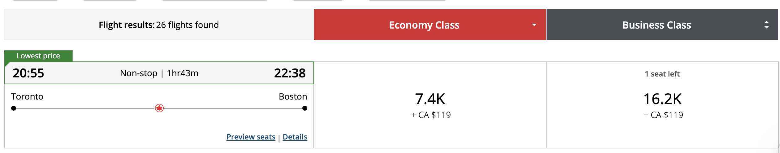 air canada YYZ-BOS booking
